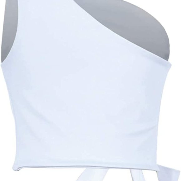 Women's Sexy One Shoulder Sleeveless Bowknot Shirts Crop Tops - Picture 7 of 7